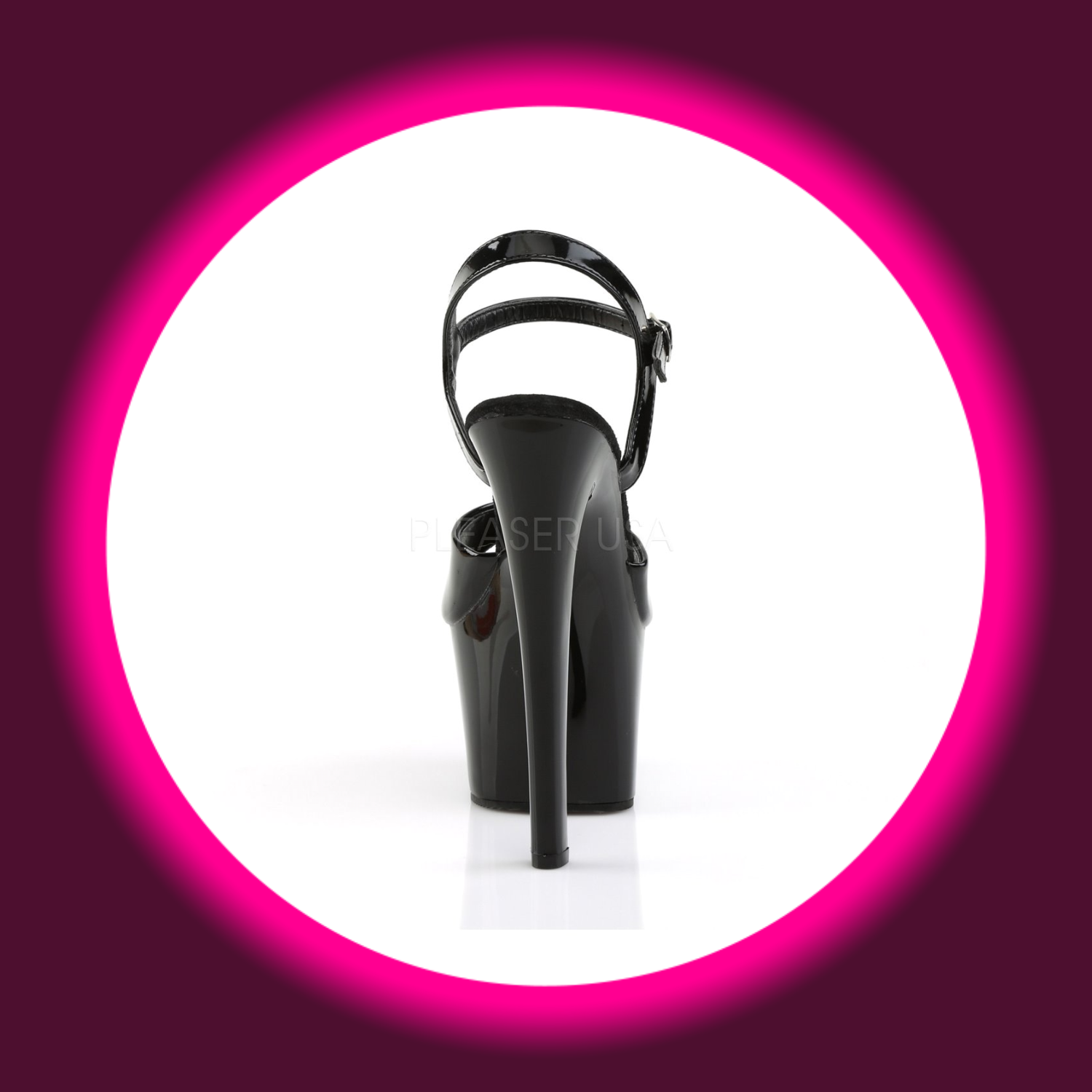 Rückansicht schwarze Plateau-Sandale mit hohem Absatz, Pleaser Sky 309
