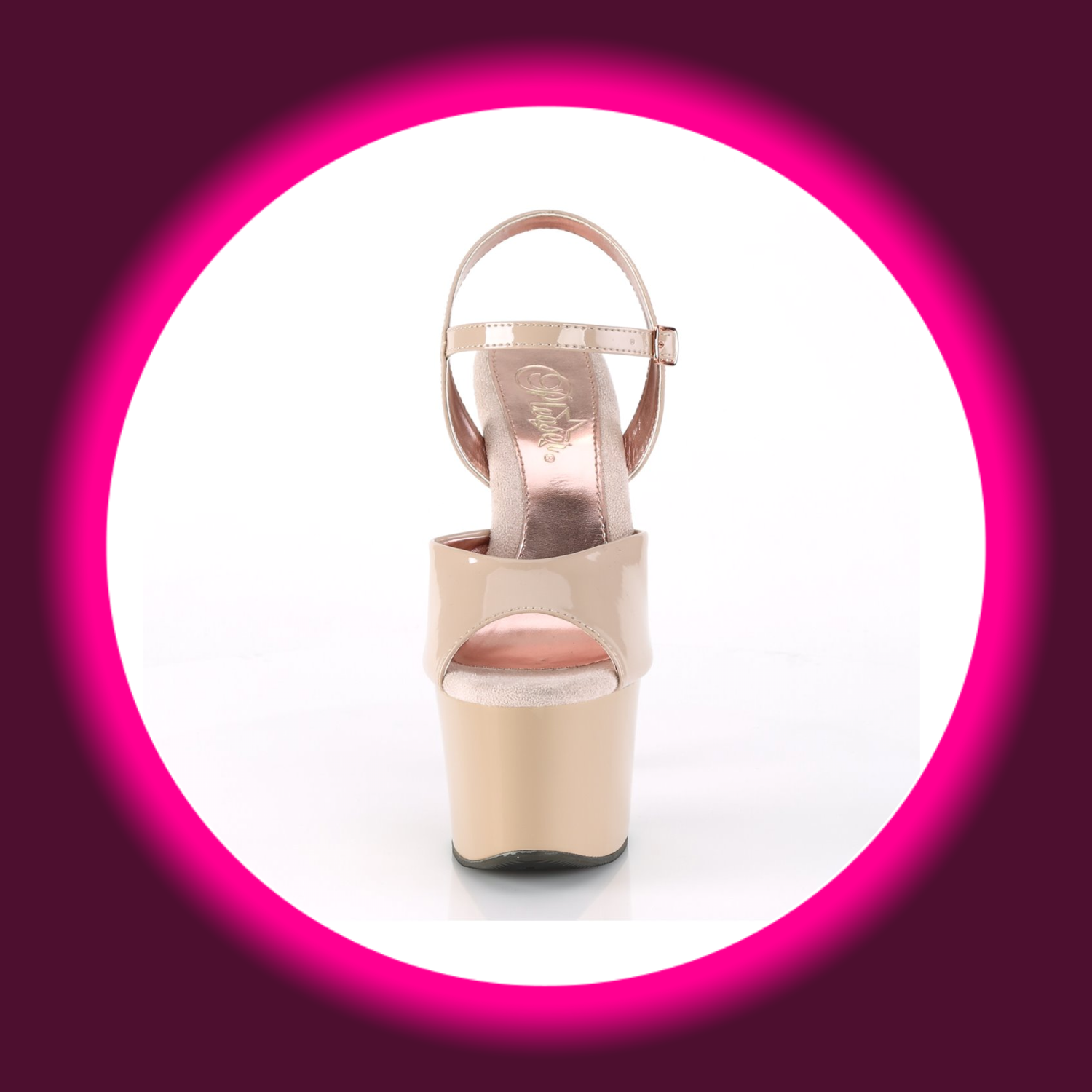 Frontansicht beige Plateau-Sandale mit hohem Plateau, Pleaser Sky 309