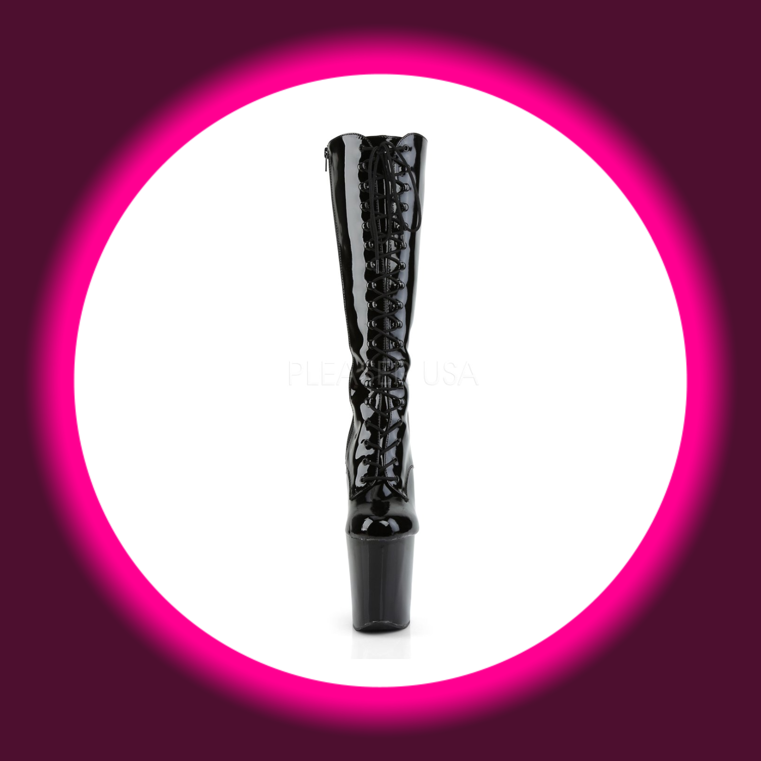 Frontansicht schwarze Plateau-Stiefel Pleaser Xtreme 2020 mit Frontschnürung