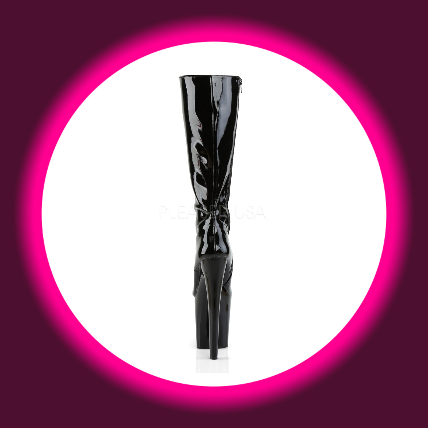 Rückansicht schwarze Plateau-Stiefel Pleaser Xtreme 2020 mit hohem Absatz