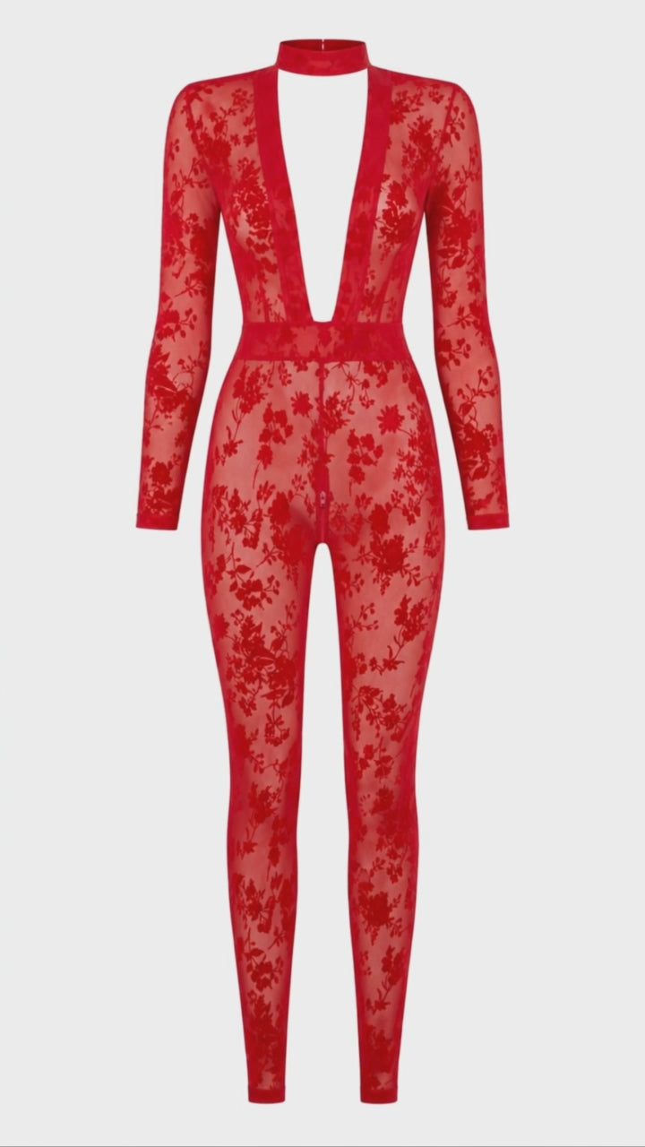 3D-Ansicht roter Overall Lovebite F414 von Noir Handmade