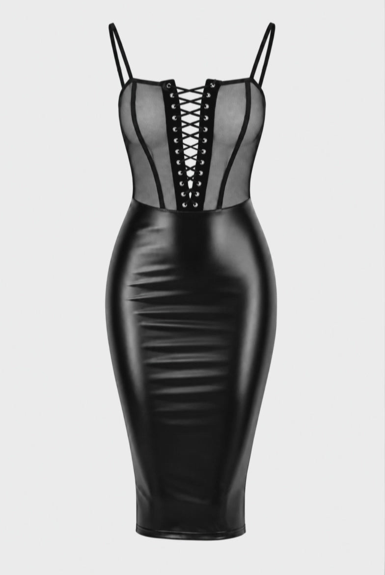 3D-Ansicht von schwarzem Midikleid Do not Disturb F408 von Noir Handmade