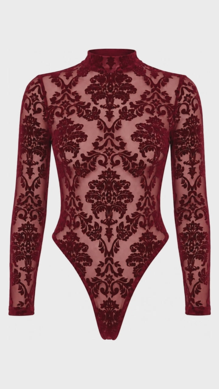 3D-Ansicht von weinrotem Body Masquerade F422 von Noir Handmade