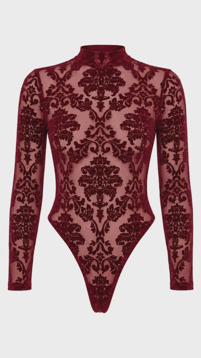 3D-Ansicht von weinrotem Body Masquerade F422 von Noir Handmade