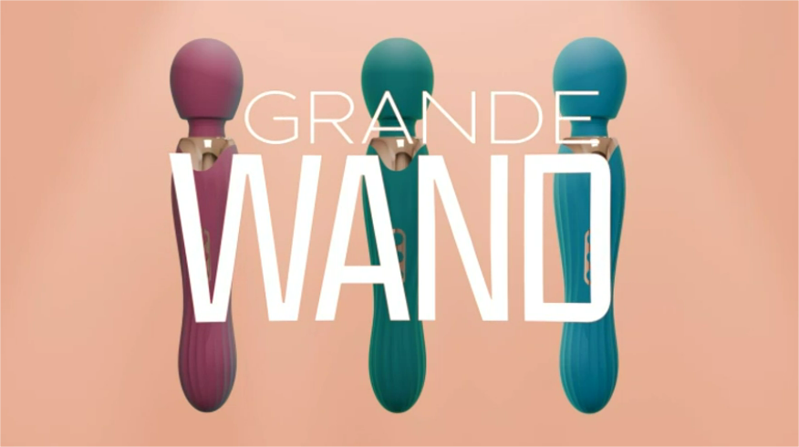 Präsentation und Funktion des Grande Wand in blau, lila und blau auf rosa Hintergrund