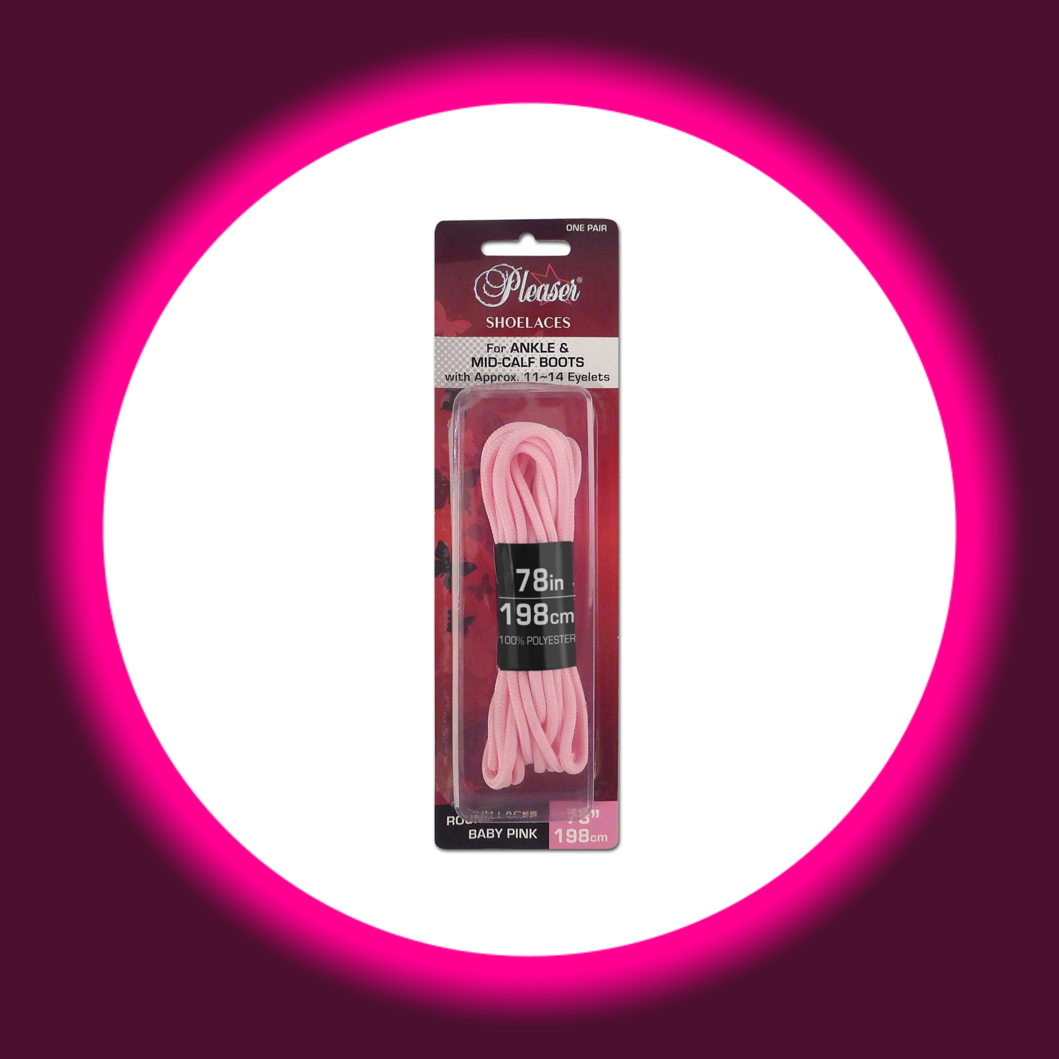 Verkaufsverpackung für rosa Schnürsenkel, Pleaser
