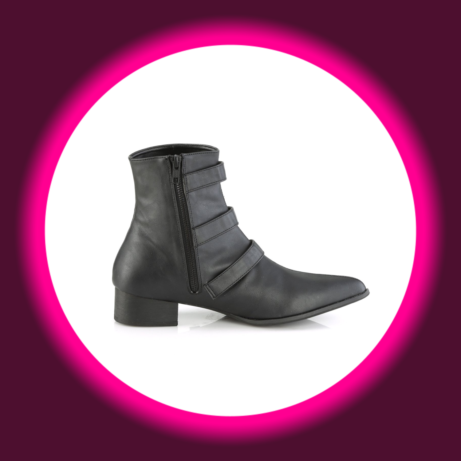 schwarze Stiefelette im Winkelpicker-Stil, mit seitlichem Reißverschluss, Demoniacult Warlock 50