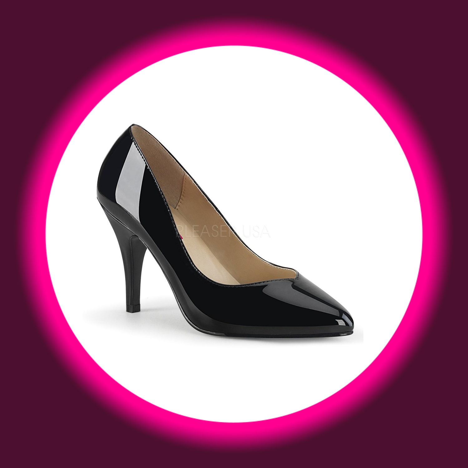 Winkelansicht schwarze spitze Pumps mit mittelhohem Absatz, Pleaser Dream 420