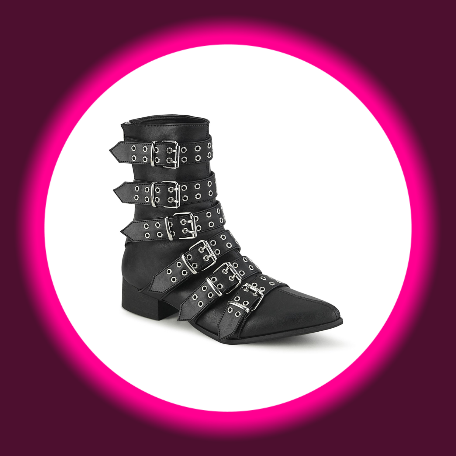 Winkelansicht Stiefelette für Herren, schwarz, mit 6 Riemen und Nieten, Demoniacult Warlock 70
