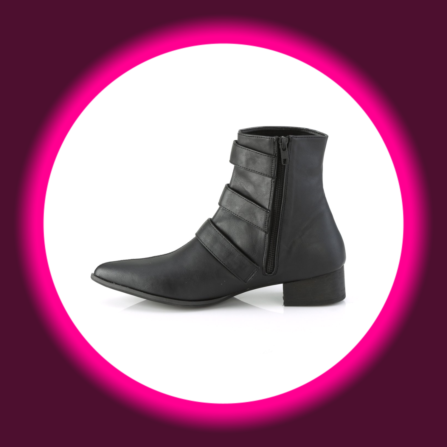 schwarze Stiefelette im Winkelpicker-Stil, mit seitlichem Reißverschluss, Demoniacult Warlock 50