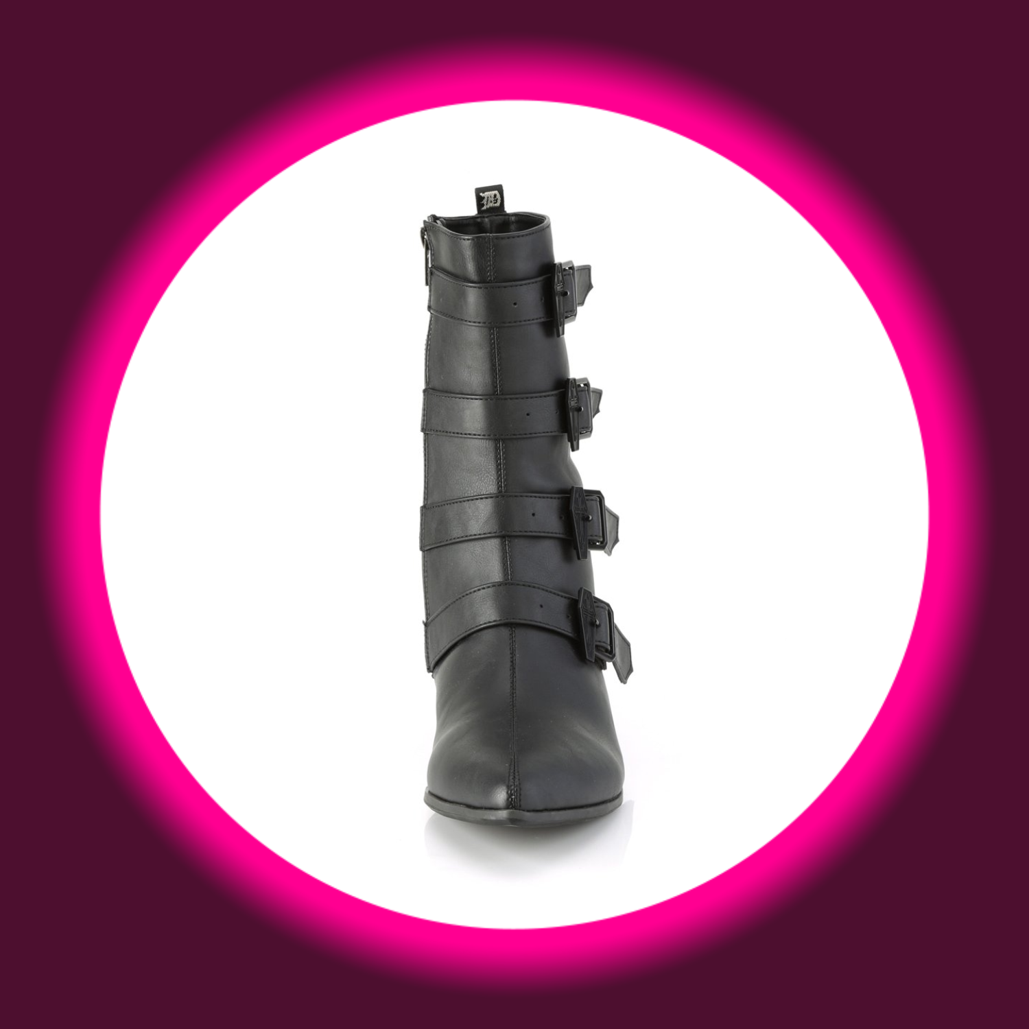 Demoniacult Warlock 110, schwarze Herrenstiefel mit vier Schnallen und Sargdetail, Winkelpicker-Stil