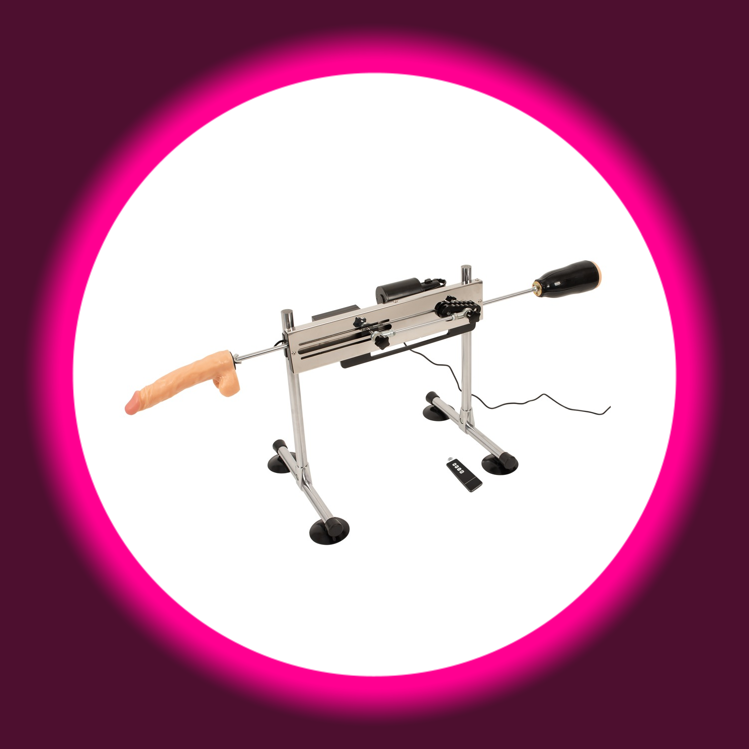 beidseitig benutzbare Sexmaschine mit angebrachtem Dildo und Masturbator, The Banger