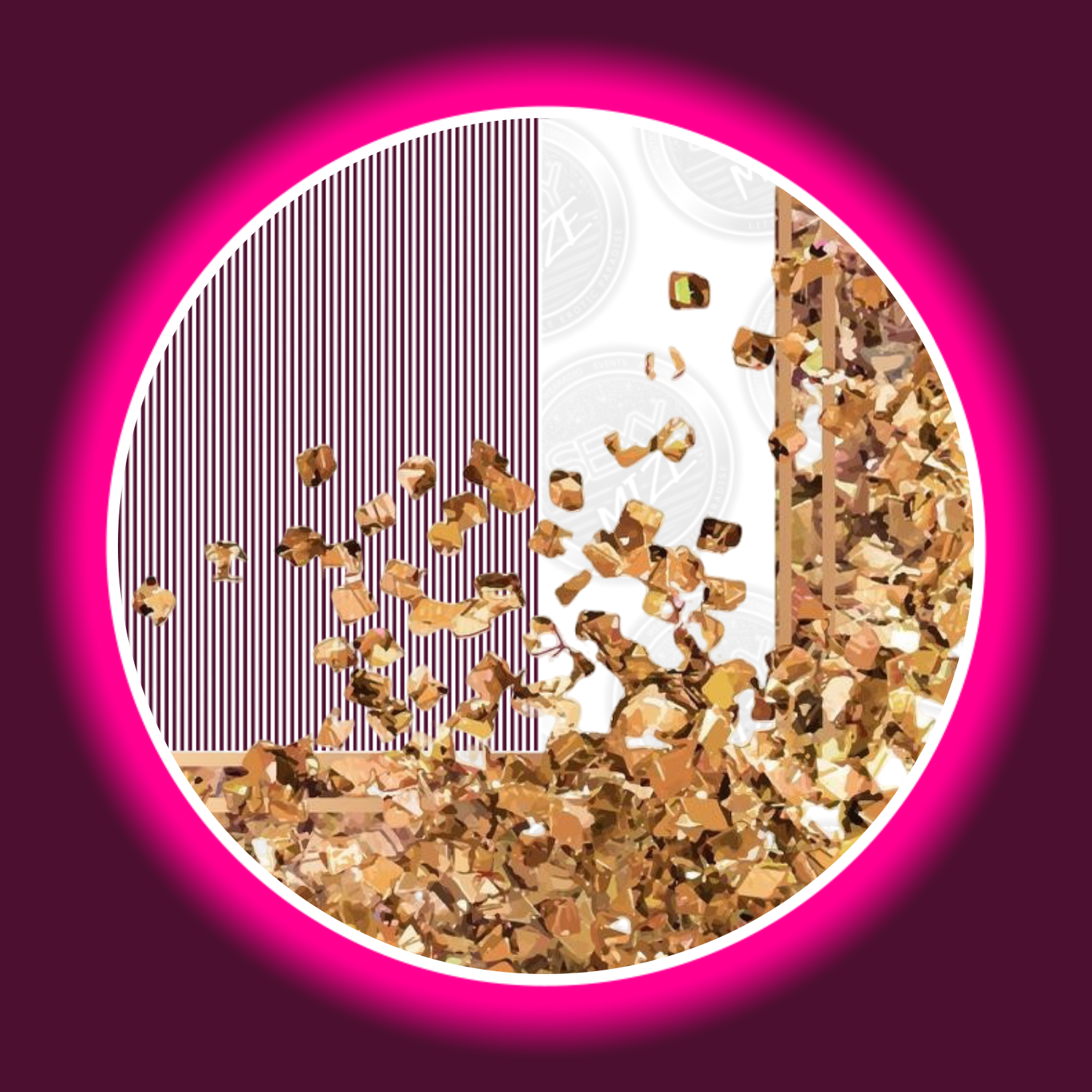 Detailansicht des Gutscheins von Sexymize mit Abbildung von goldenen Flakes und zahlreichen Linien