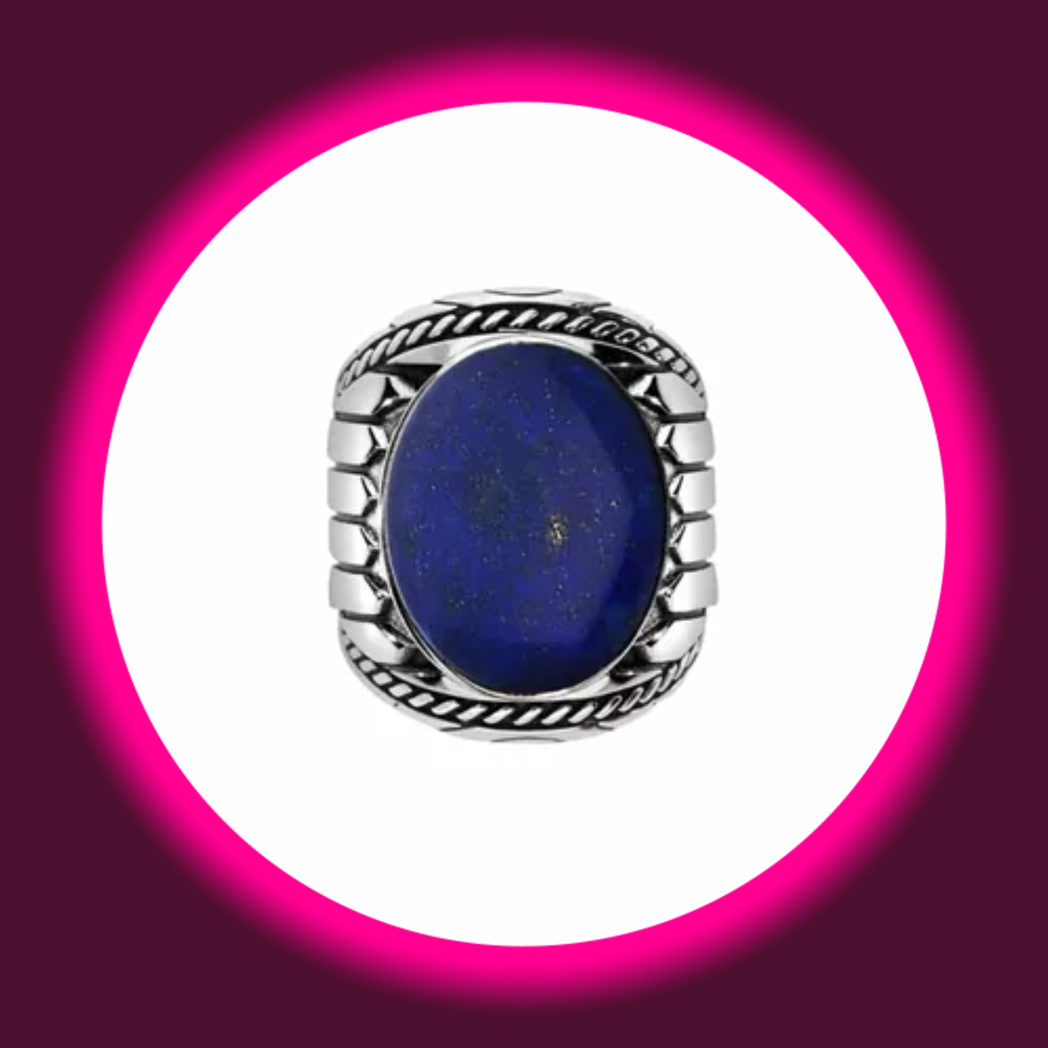 breiter Siegelring aus 925 Sterling Silber mit blauem Stein und indianischen Zeichen