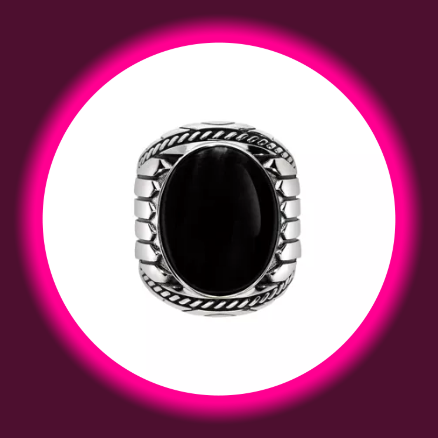 breiter Siegelring aus 925 Sterling Silber mit schwarzem Stein und indianischen Zeichen