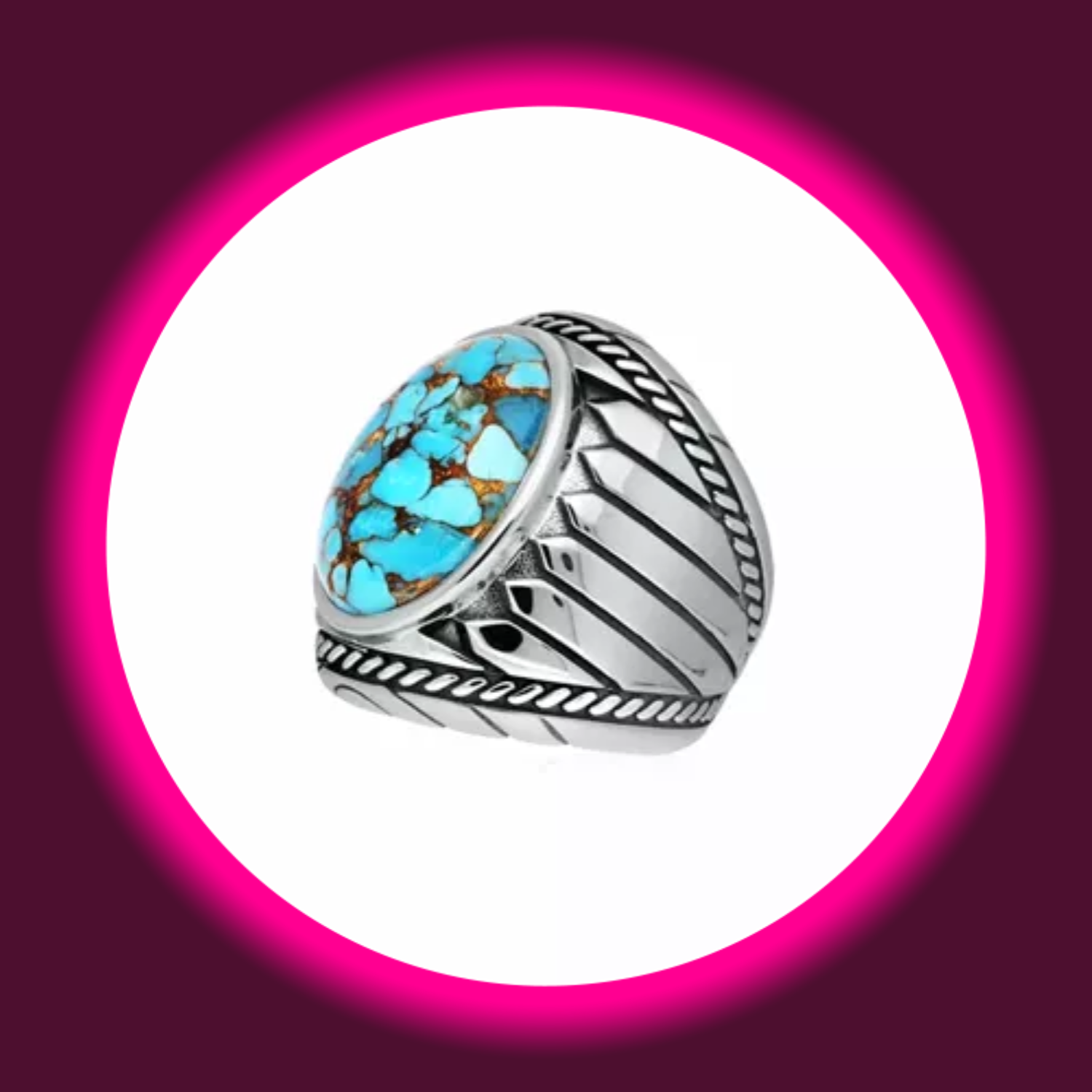 breiter Siegelring aus 925 Sterling Silber mit türkisem Stein und indianischen Zeichen