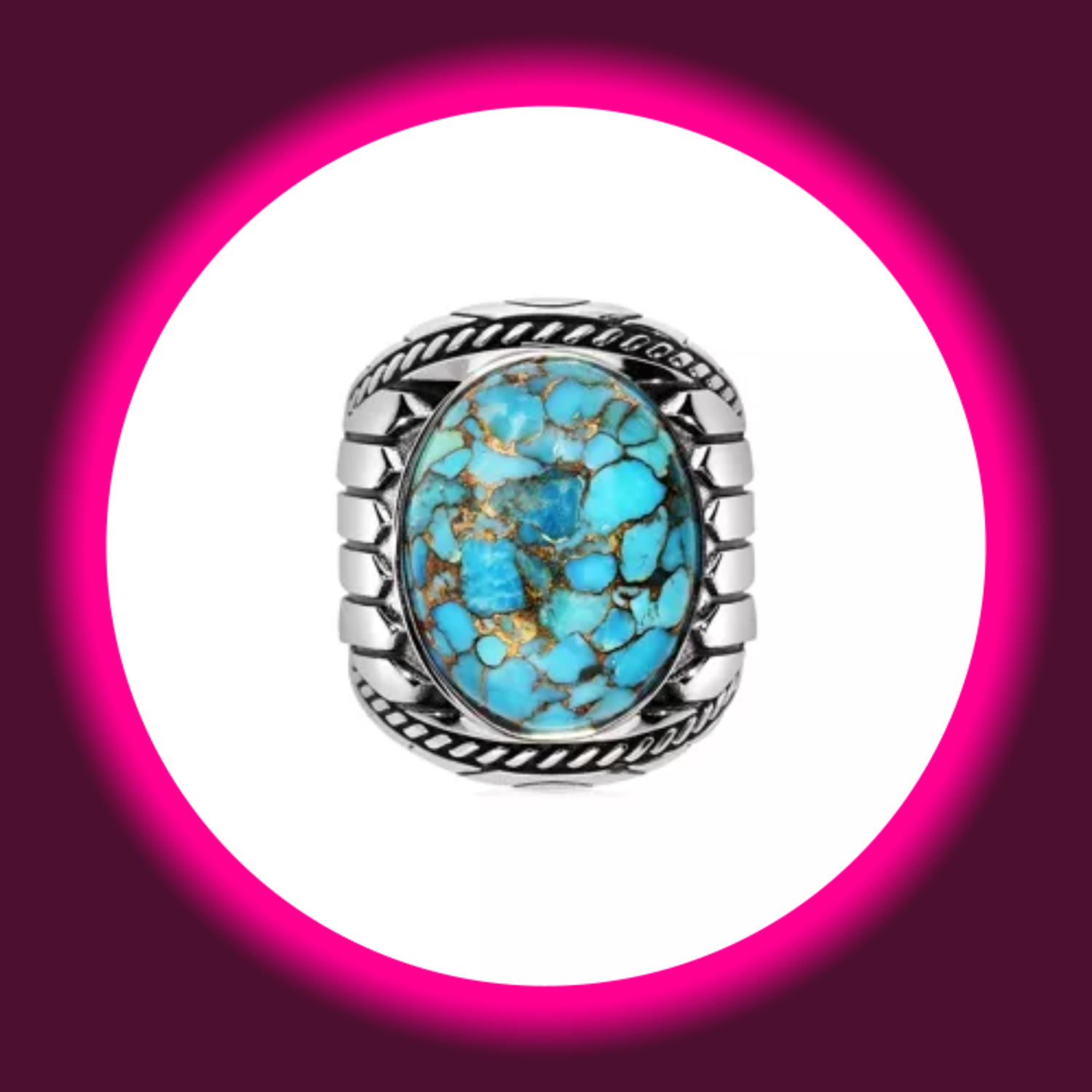 breiter Siegelring aus 925 Sterling Silber mit türkisem Stein und indianischen Zeichen