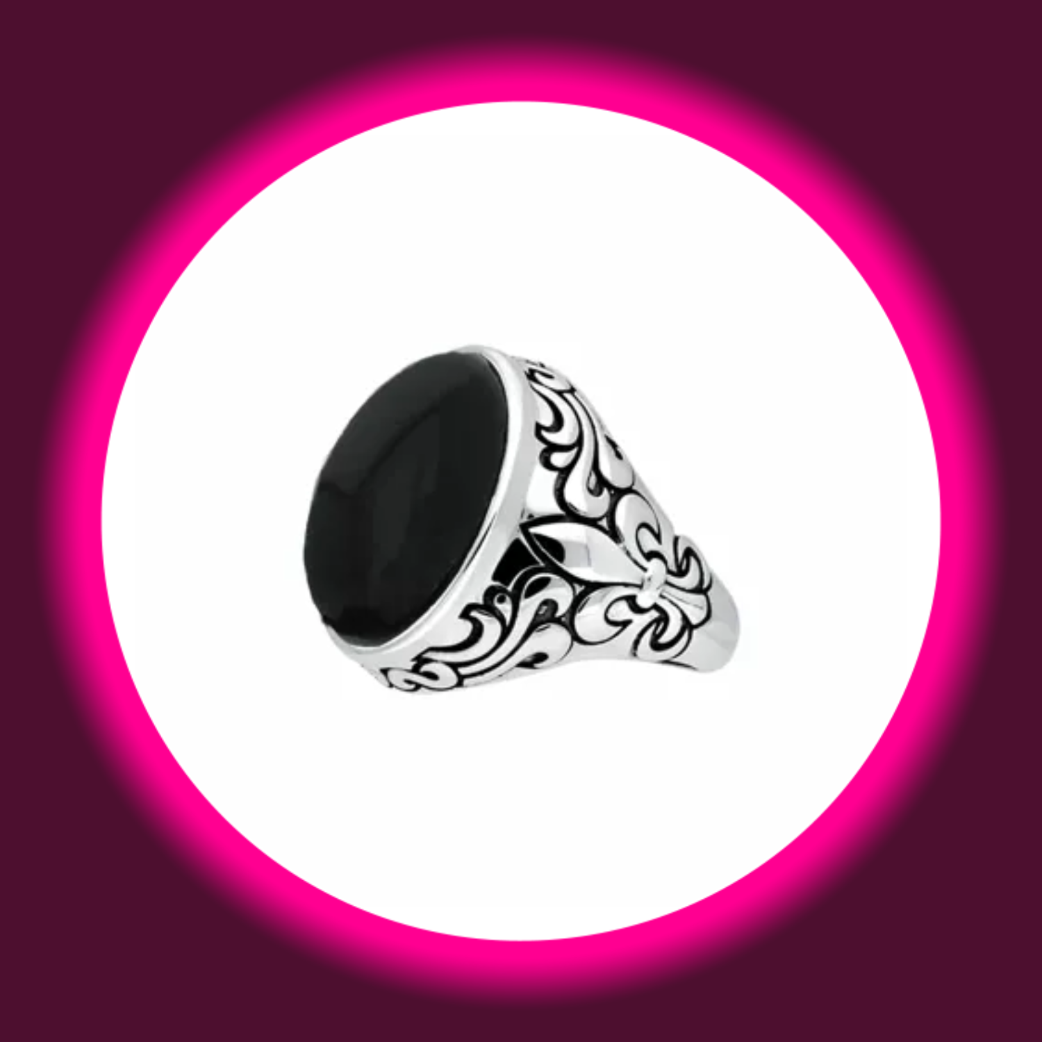 seitliche Ansicht breiter Siegelring 925 Sterling Silber mit schwarzem Tigerauge und königlichen Zeichen