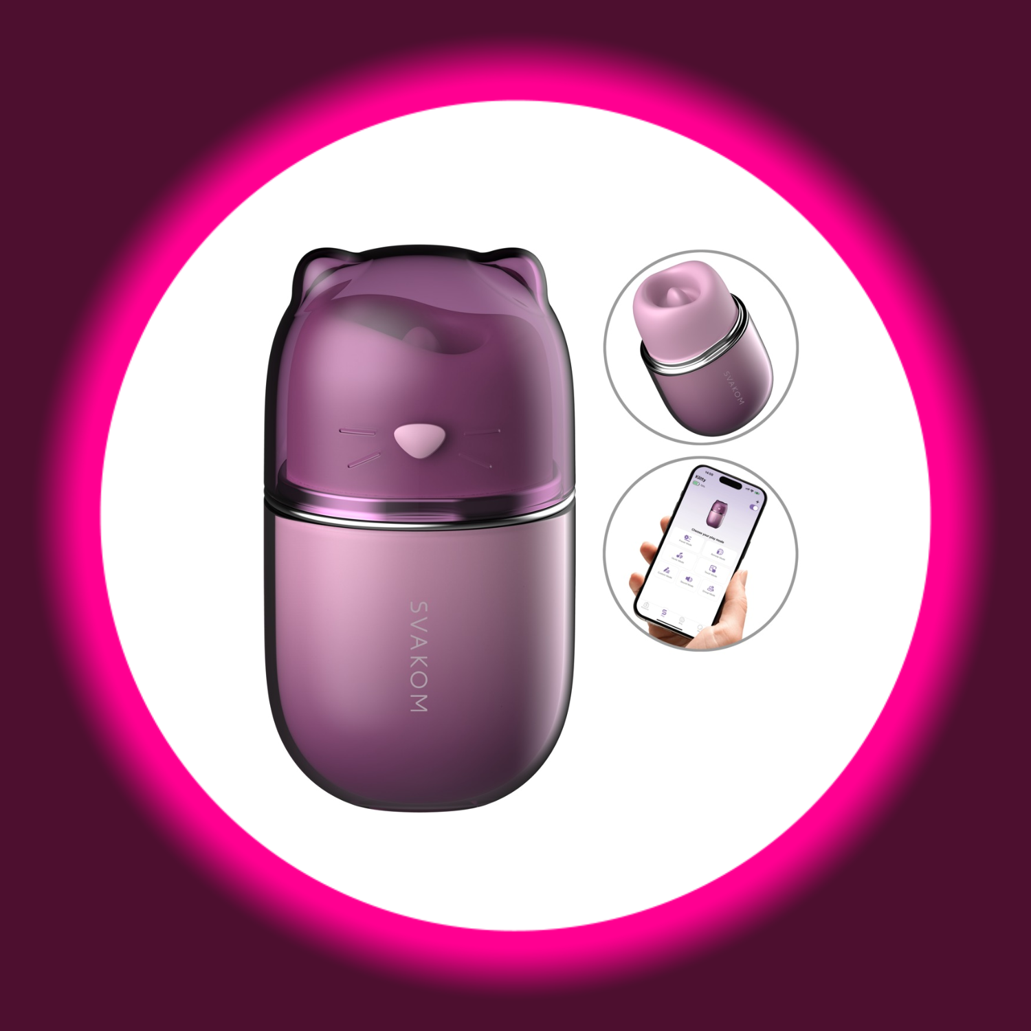 violetter Auflegevibrator Klitty mit Leck- und Saugfunktion, App-Steuerung, von Svakom