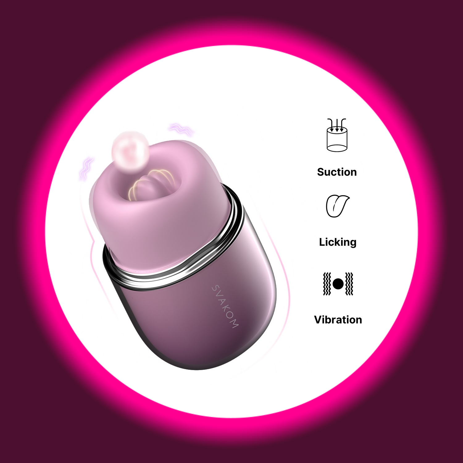 violetter Auflegevibrator Klitty mit Leckzunge und Saugfunktion, von Svakom