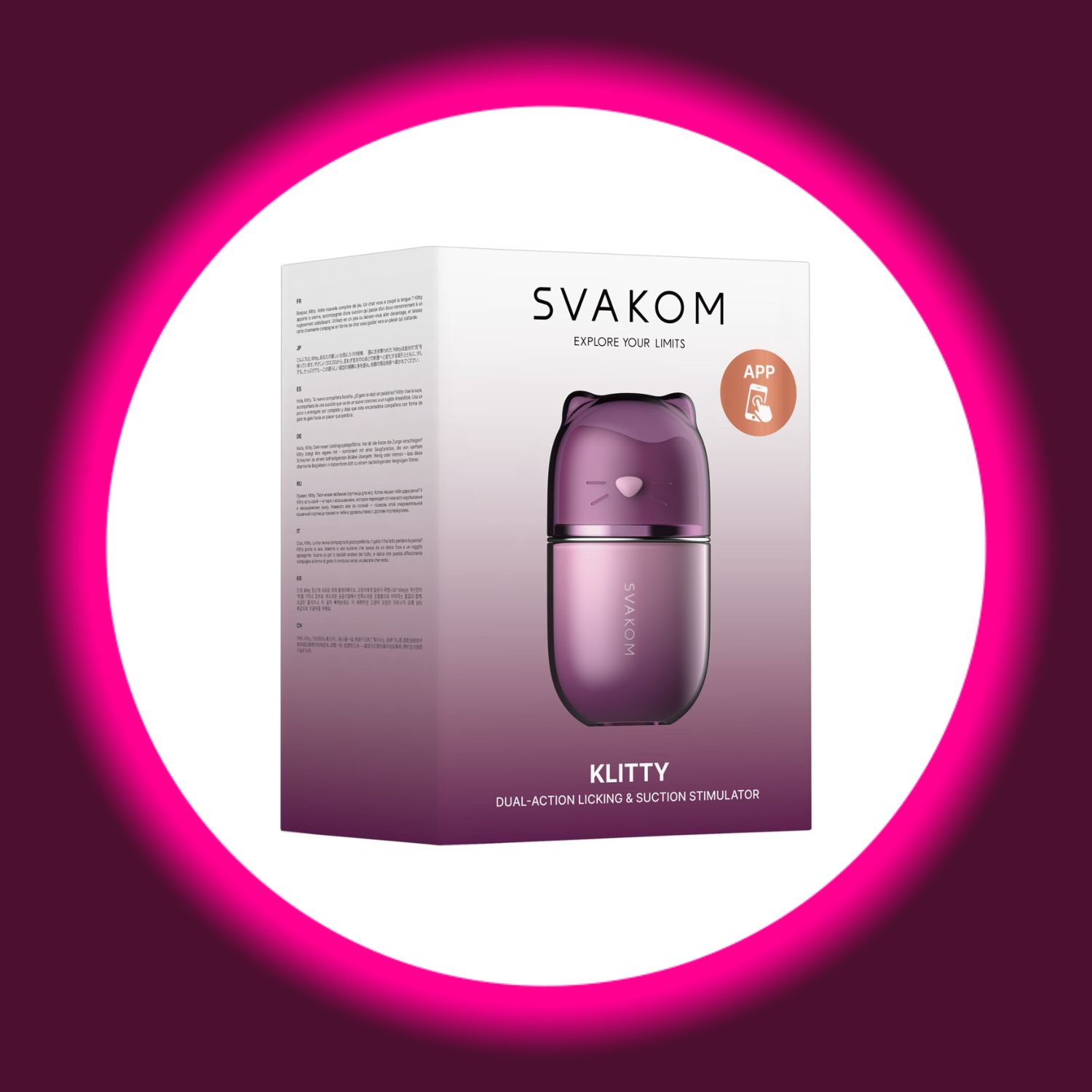 Produktverpackung des Auflegevibrators Klitty von Svakom
