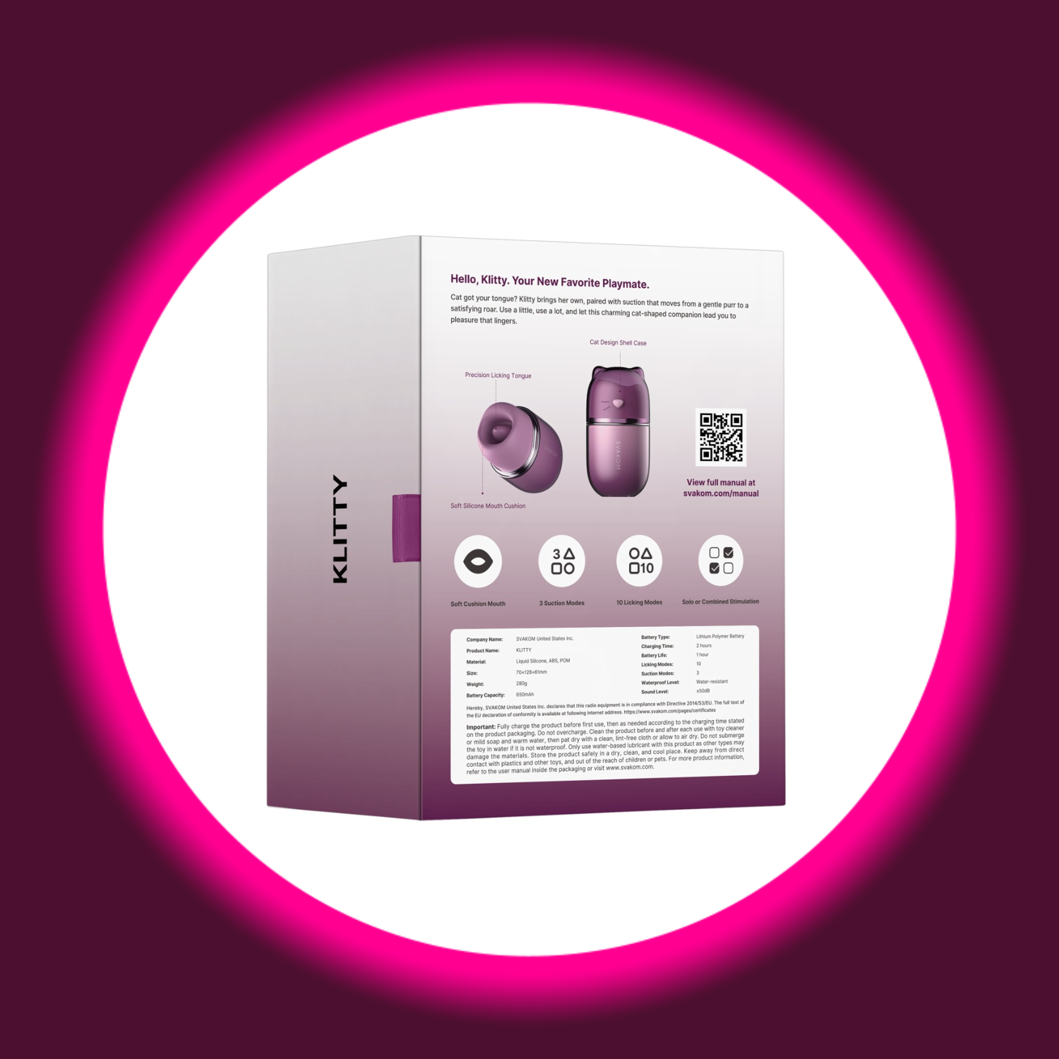 Produktverpackung des Auflegevibrators Klitty von Svakom