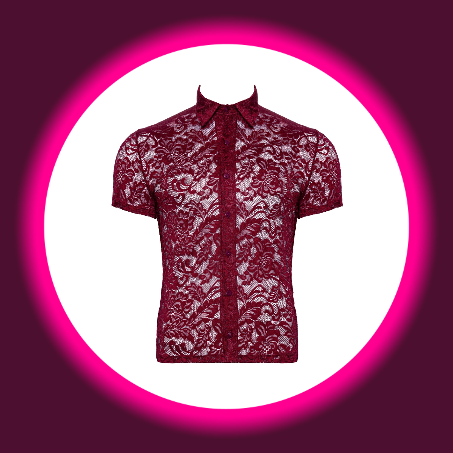 rotes kurzärmeliges Hemd aus Spitze mit Knopfleiste und Blumenmuster, Svenjoyment