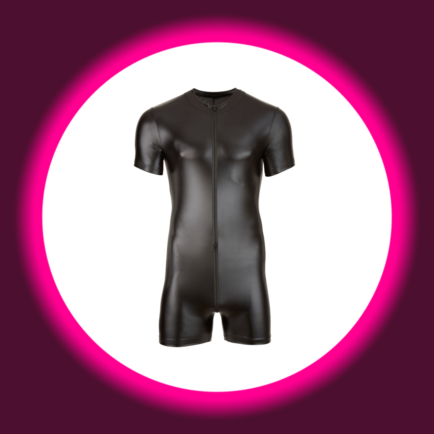 Frontansicht schwarzer Mattlook Overall mit kurzen Ärmeln und kurzen Beinen, von Svenjoyment