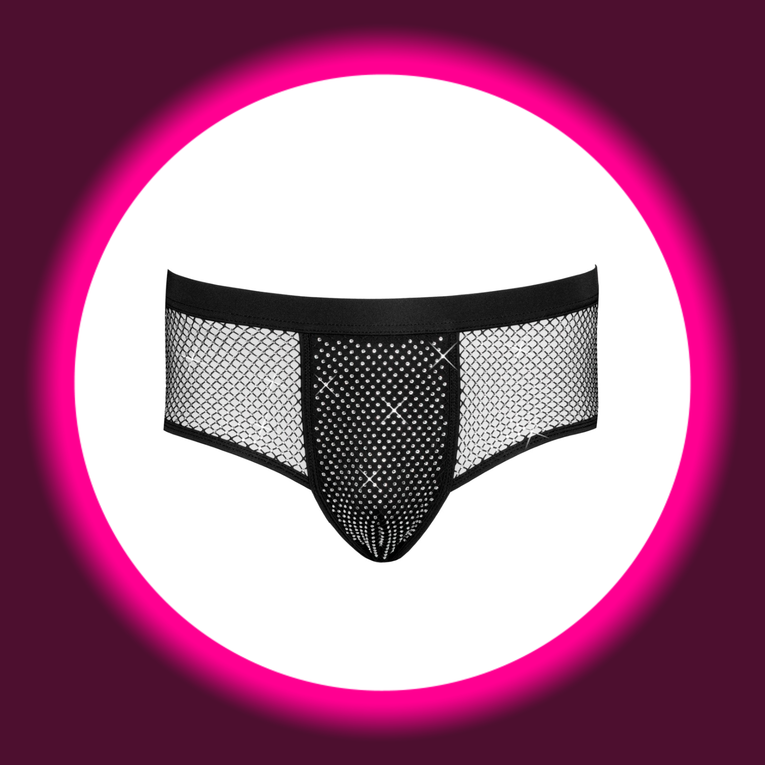 Frontansicht schwarze Pants mit Glitzersteinen und Netzeinsätzen, von Svenjoyment