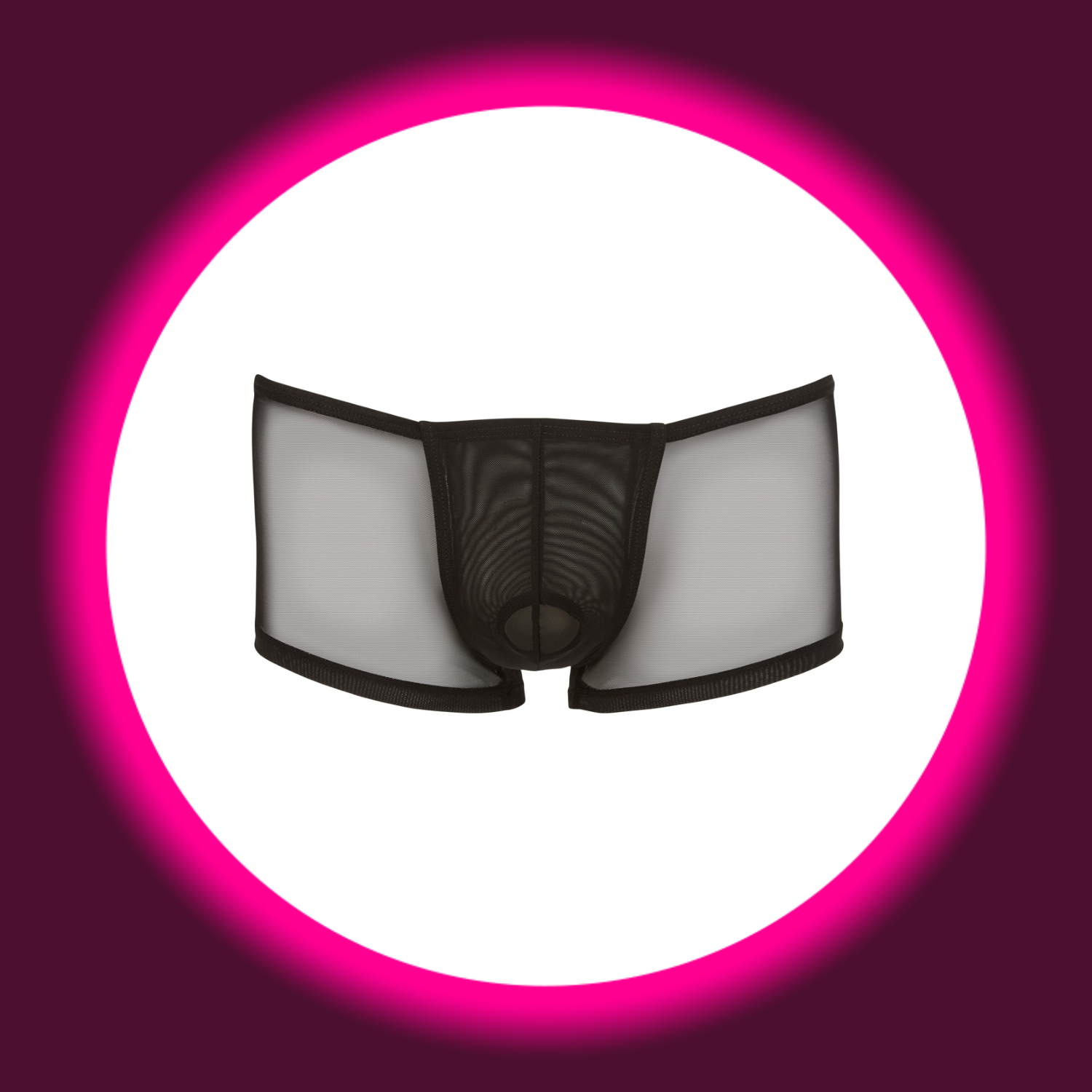 Frontansicht schwarze transparente Pants von Svenjoyment mit Swellfunktion für Frontwölbung im Schritt