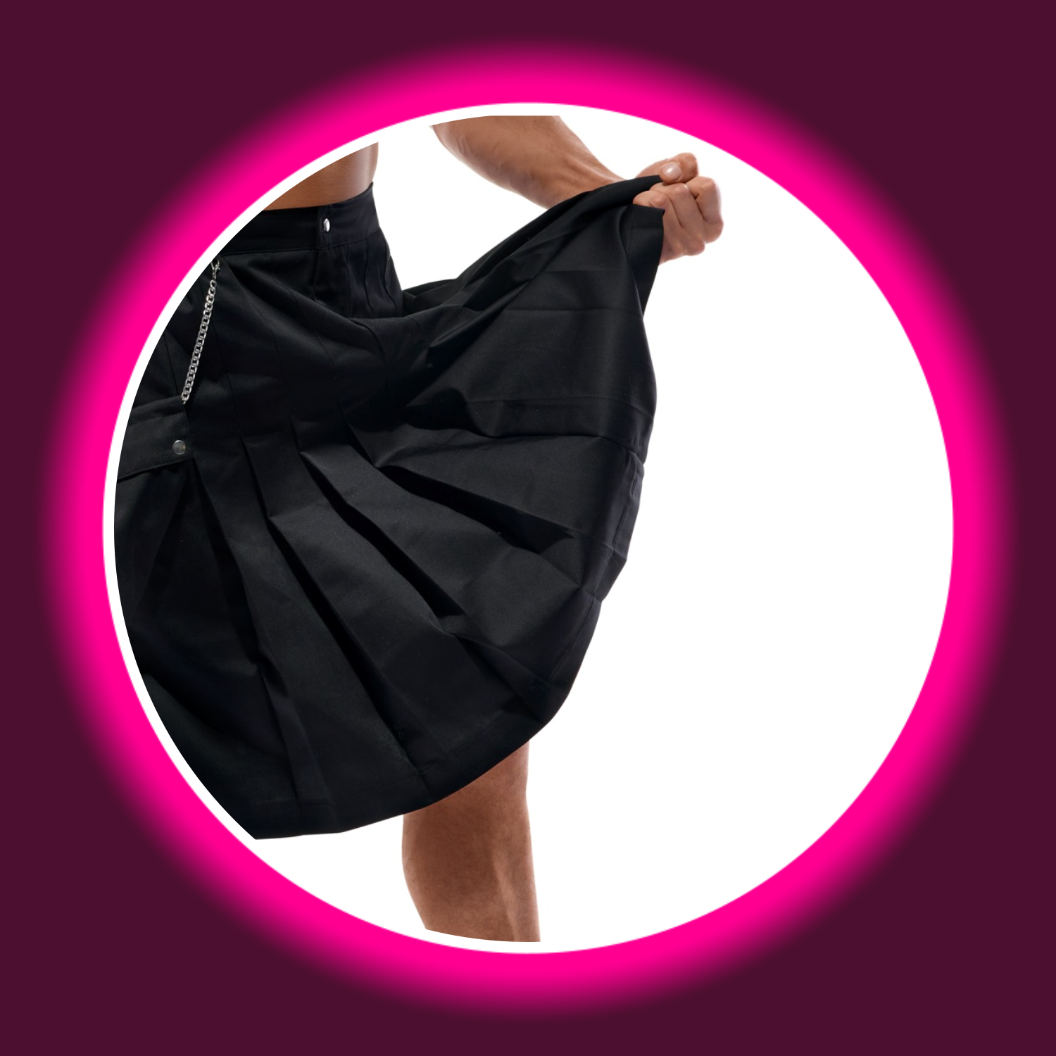 Detailansicht knielanger schwarzer Rock im Kilt-Style, für Männer, von Svenjoyment