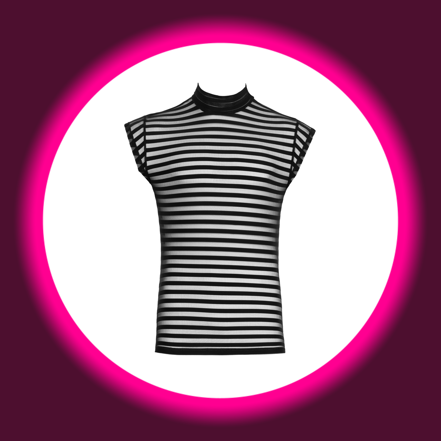 Svenjoyment Shirt CORVIN Herren schwarz – Frontansicht freistehend, transparente Querstreifen, Stehkragen, ärmellos