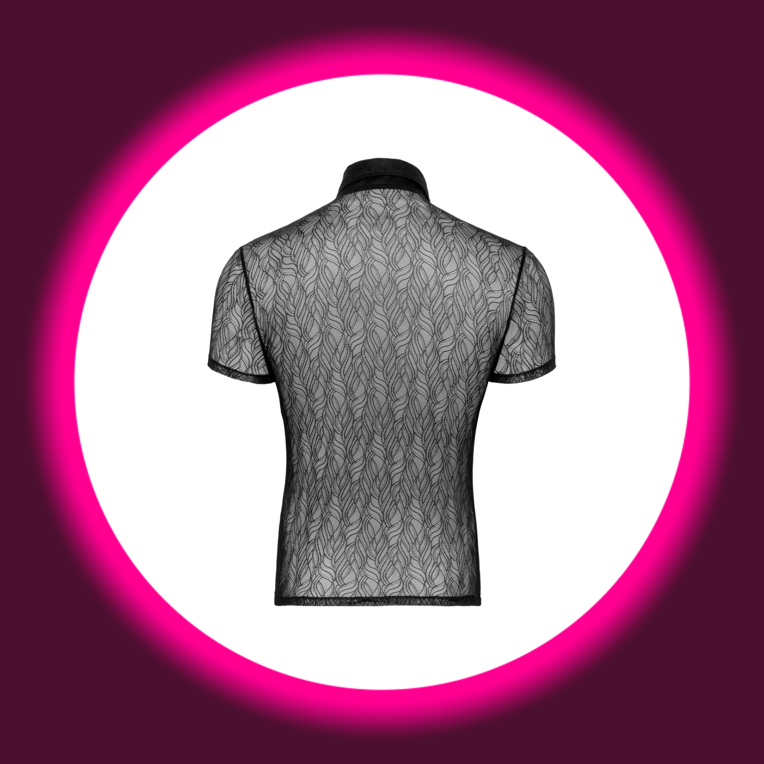 Rückansicht schwarzes, transparentes Shirt mit Knopfleiste und Kragen, für Männer, von Svenjoyment