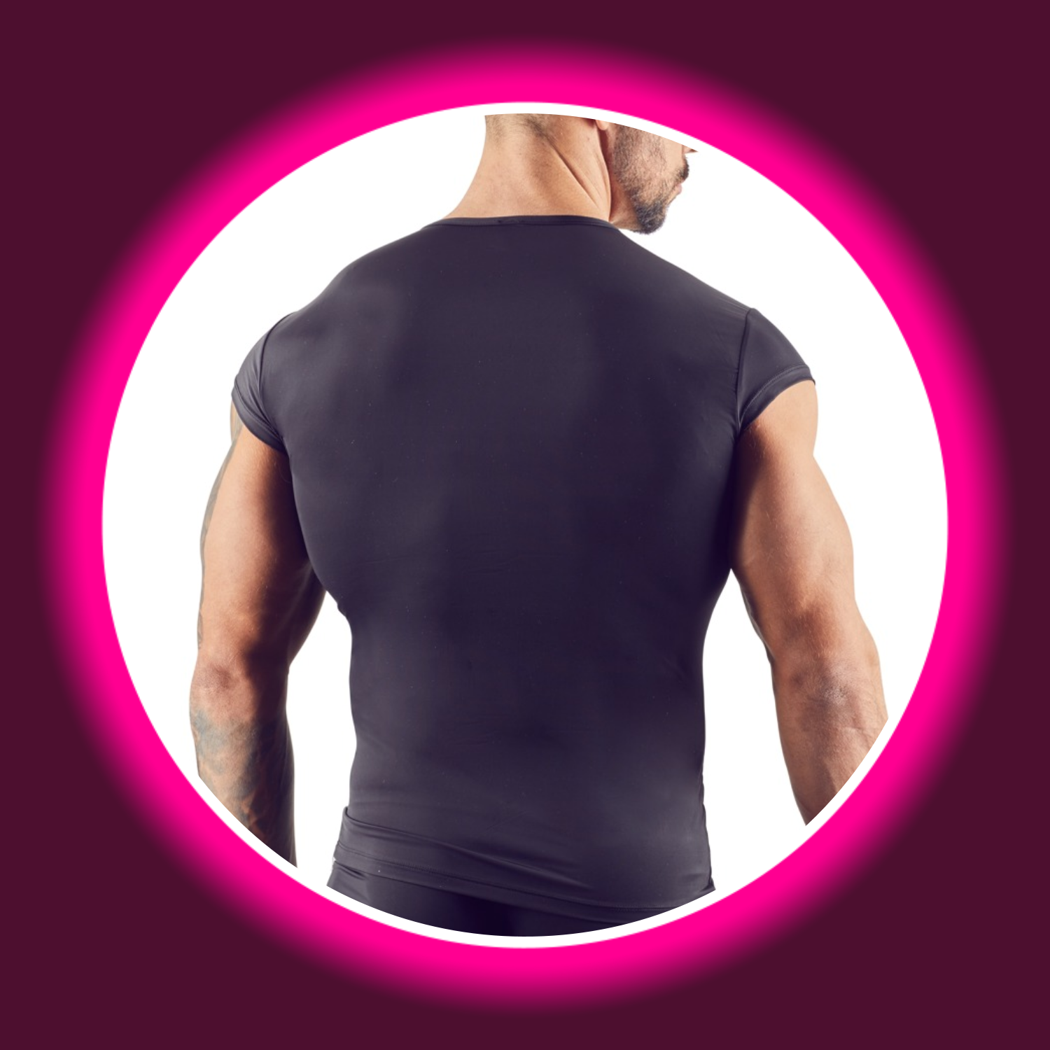 Rückansicht schwarzes enges Shirt mit kurzen Ärmeln, für Männer, Svenjoyment