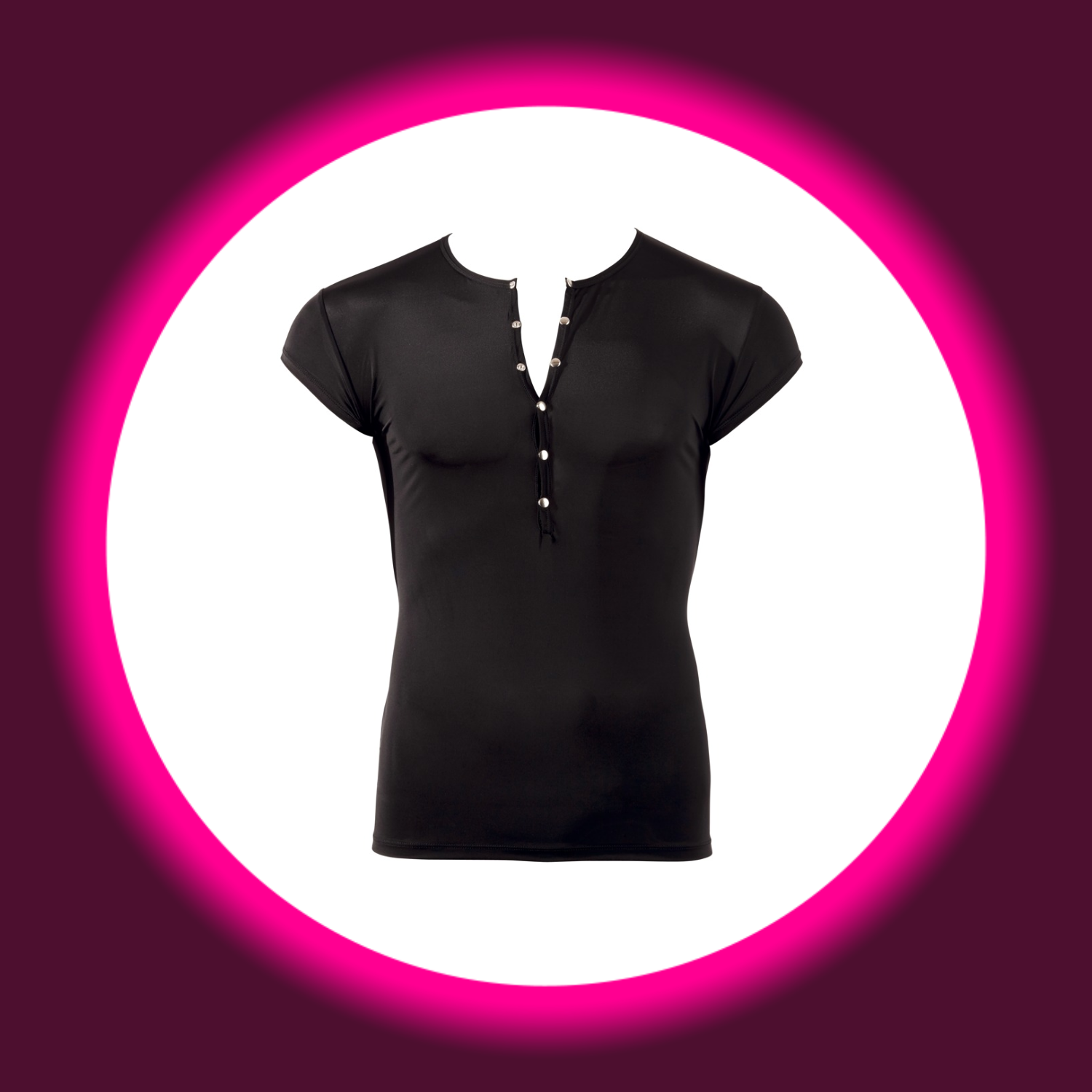 Frontansicht schwarzes enges Shirt mit Knopfleiste, für Männer, Svenjoyment