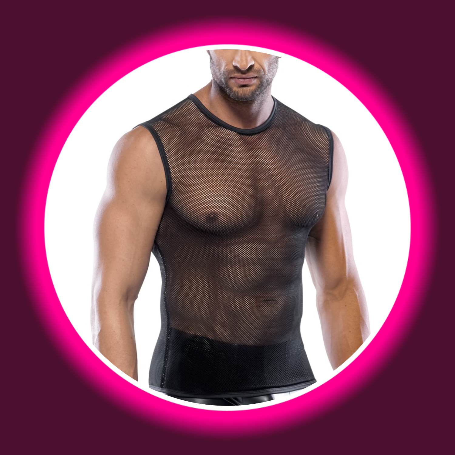 Frontansicht schwarzes Netz-Shirt ohne Ärmel mit Rundhalsausschnitt, für Männer, Svenjoyment