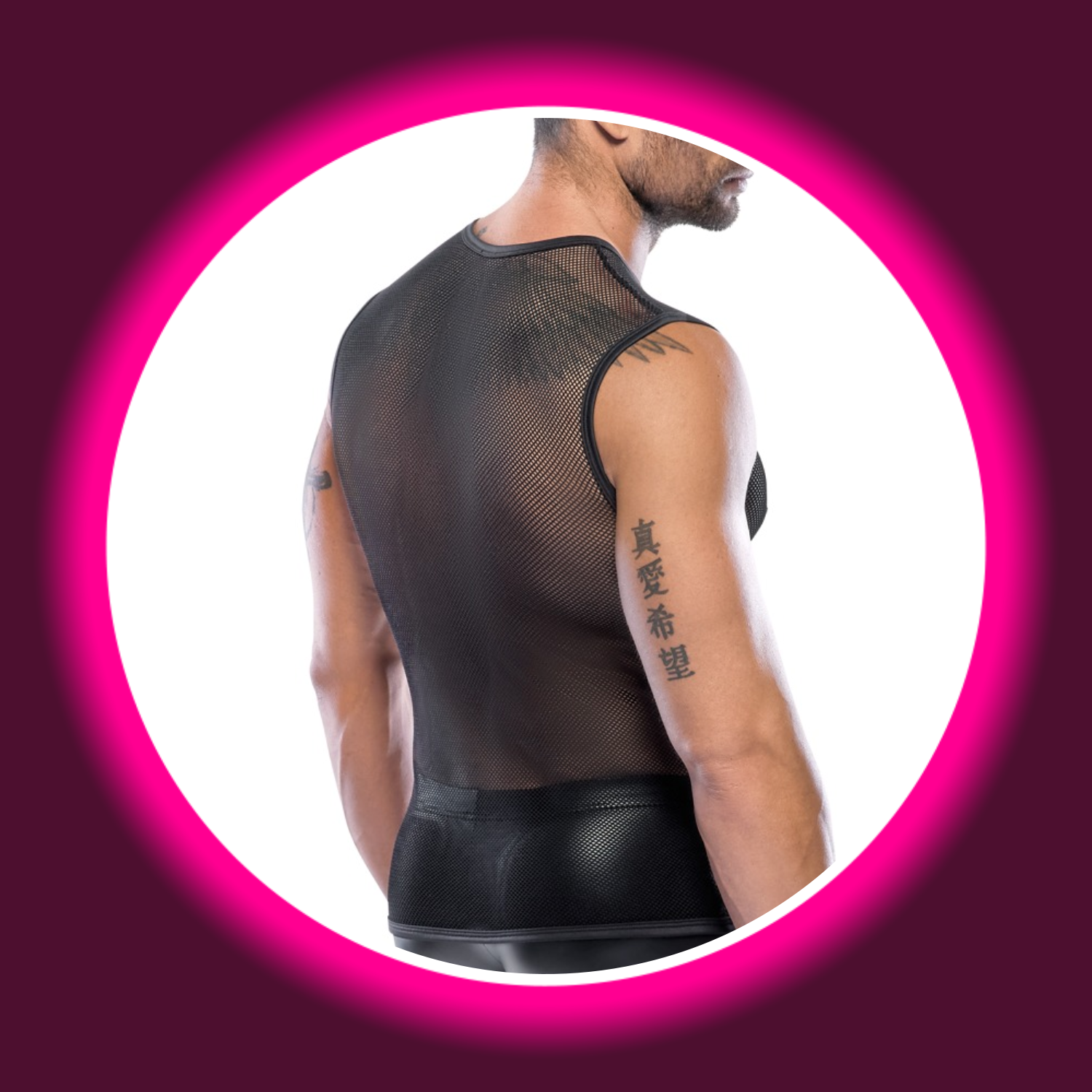 Rückansicht schwarzes Netz-Shirt ohne Ärmel mit Rundhalsausschnitt, für Männer, Svenjoyment