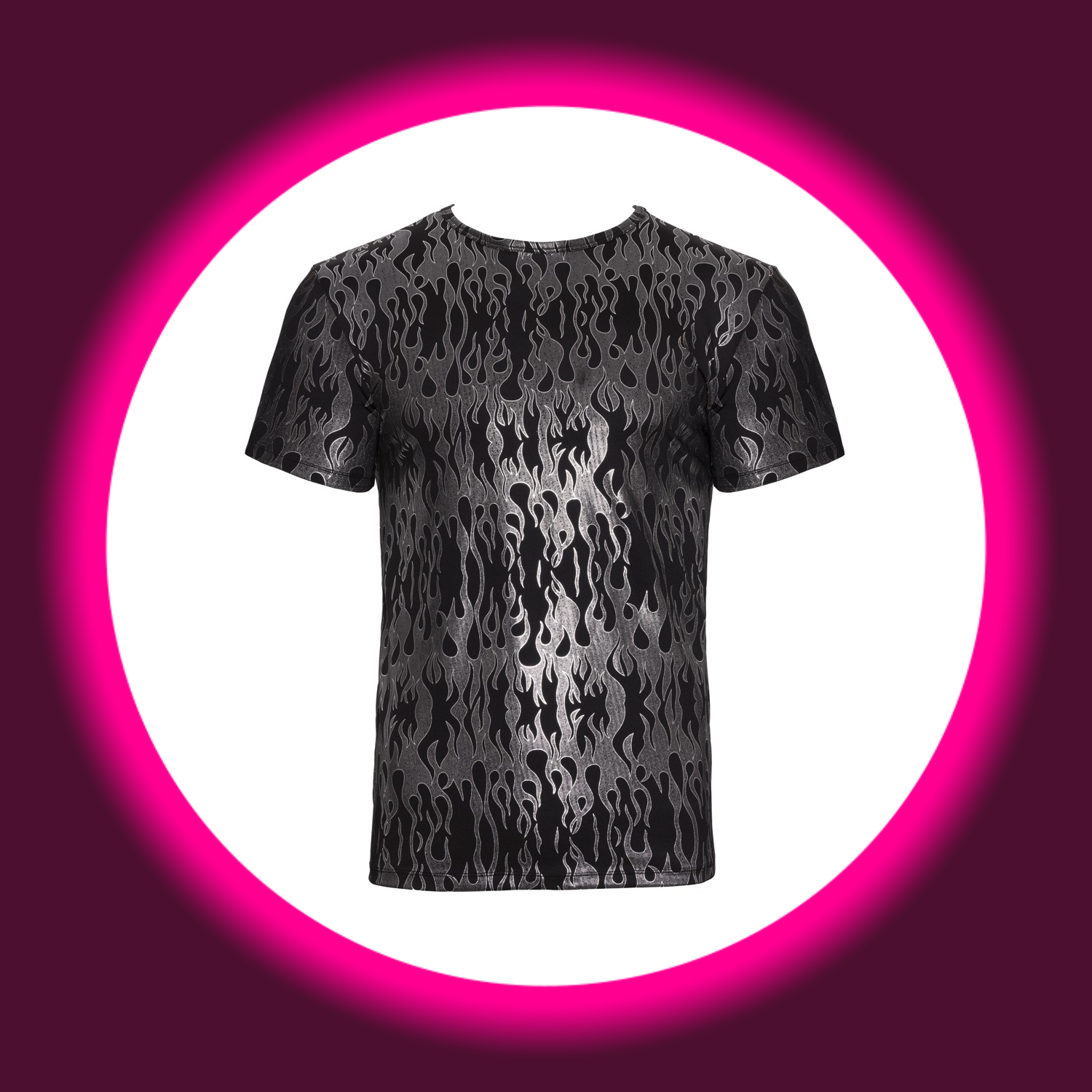 schwarzes Shirt mit silbernem Flammen-Design, Svenjoyment