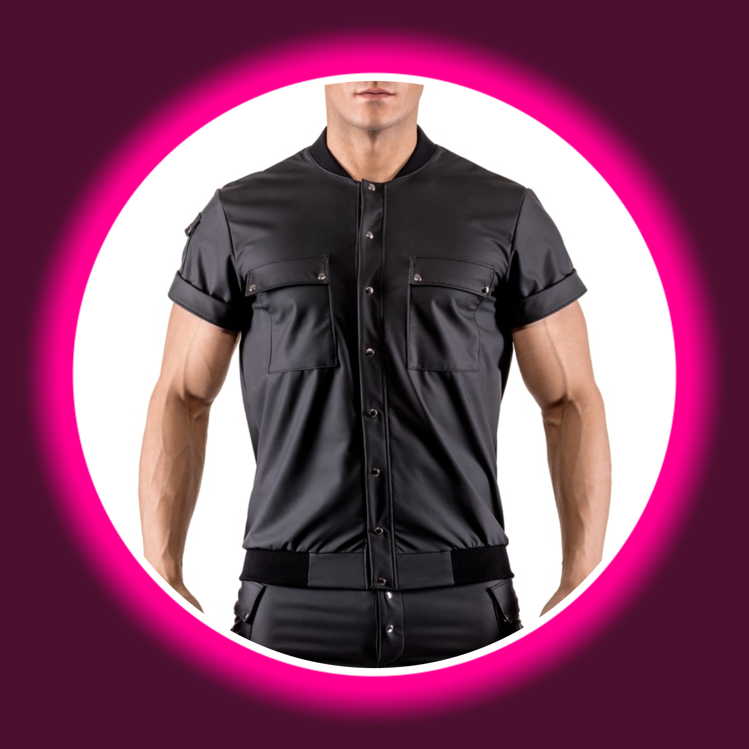 legeres schwarzes Hemdshirt im Blouson-Style mit Taschen und Knopfleiste, für Männer, Svenjoyment