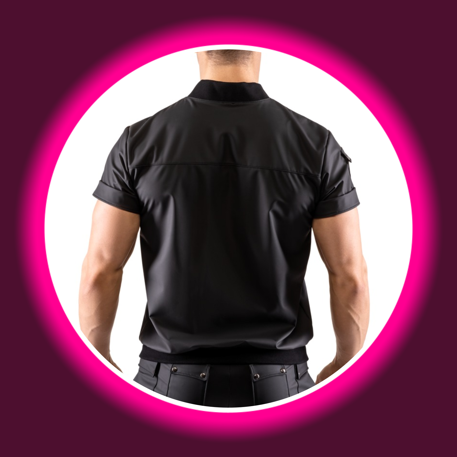 Rückansicht legeres schwarzes Hemdshirt im Blouson-Style, für Männer, Svenjoyment