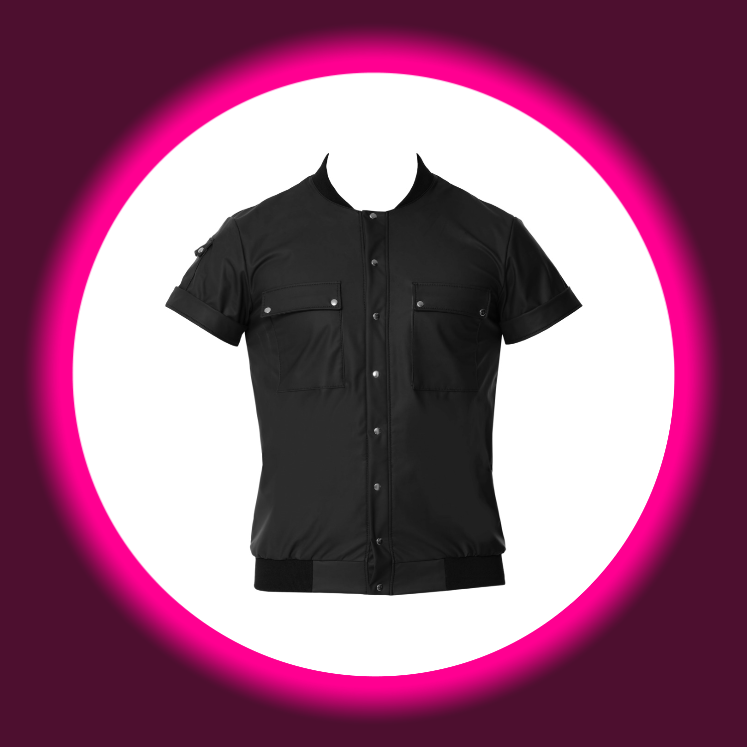 legeres schwarzes Hemdshirt im Blouson-Style mit Taschen und Knopfleiste, für Männer, Svenjoyment