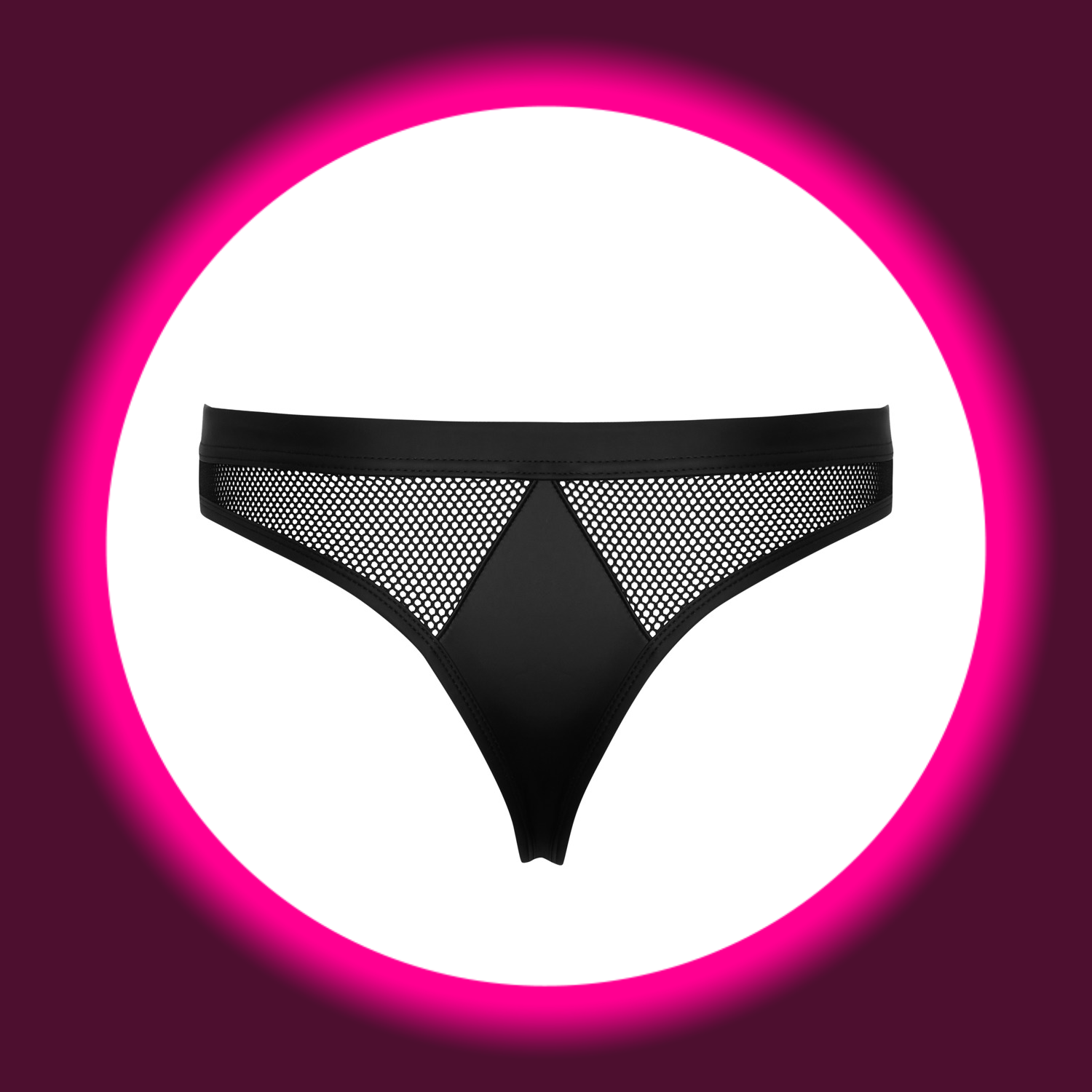 Rückansicht schwarzer String von Svenjoyment mit Netzeinsätzen