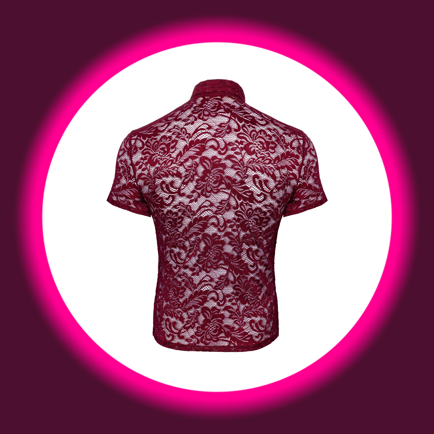 rotes kurzärmeliges Hemd aus Spitze mit  Blumenmuster, Svenjoyment