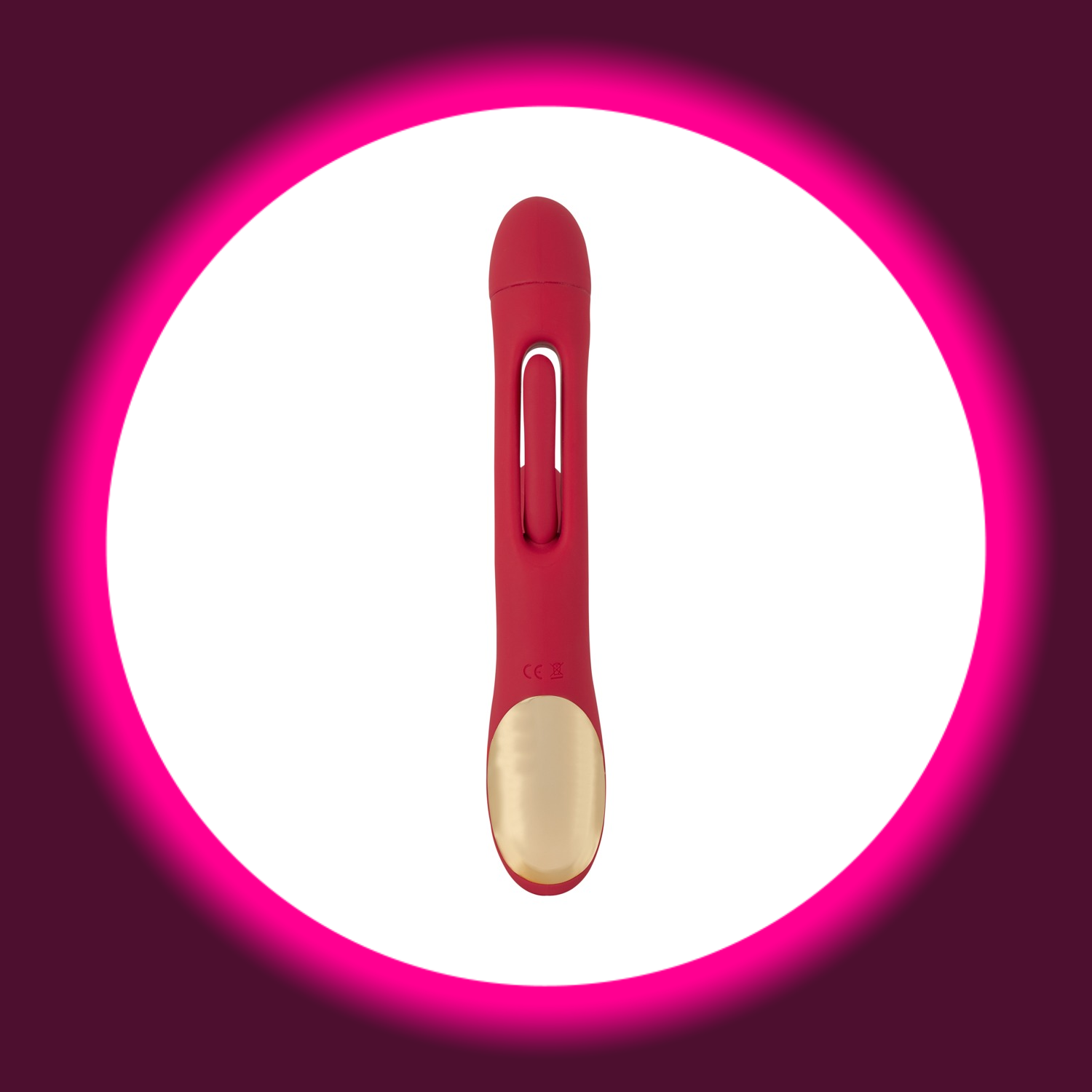 Rückansicht roter Rabbitvibrator mit Zunge, von Sweet Smile