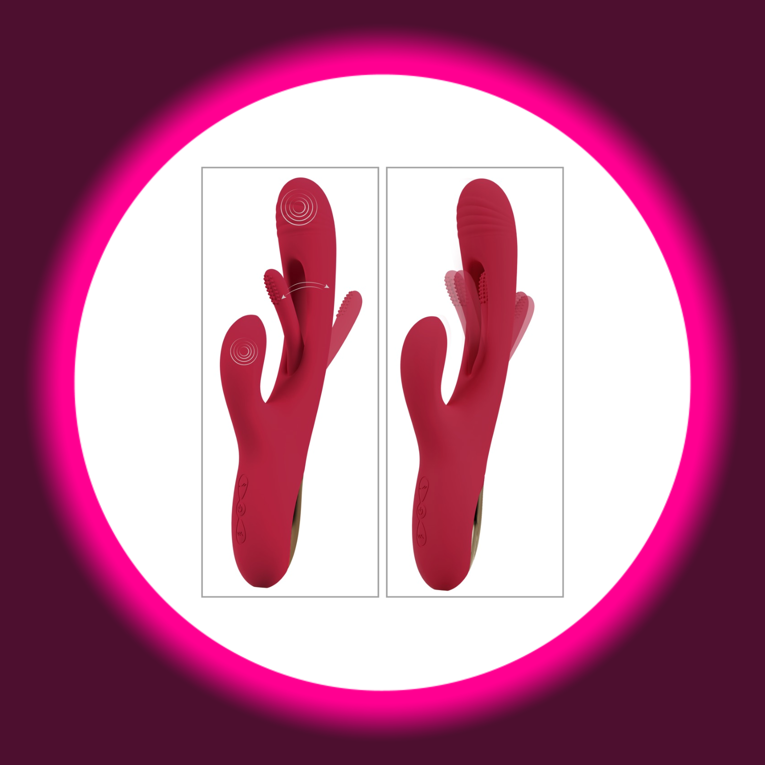 zwei rote Rabbitvibratoren mit vibrierenden Zungen, von Sweet Smile