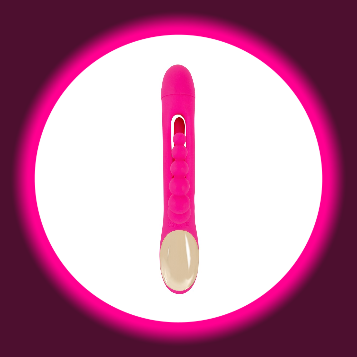 Rückansicht pinker Triple Vibrator mit Zunge und Anal-Kugelstimulator, von Sweet Smile