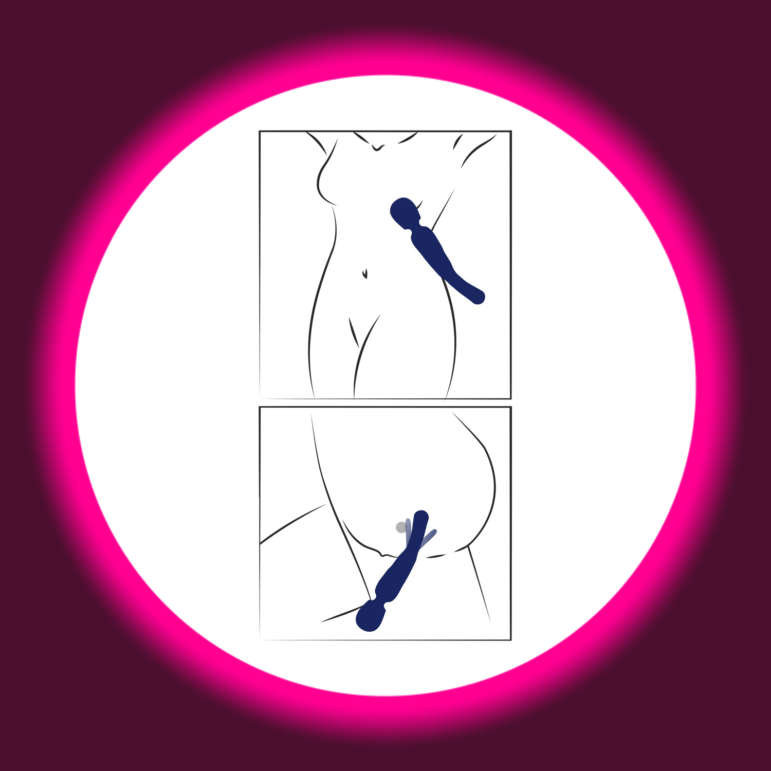 Schema zur Anwendung blauer Wandvibrator von Sweet Smile mit großem Massagekopf und beweglicher Zunge