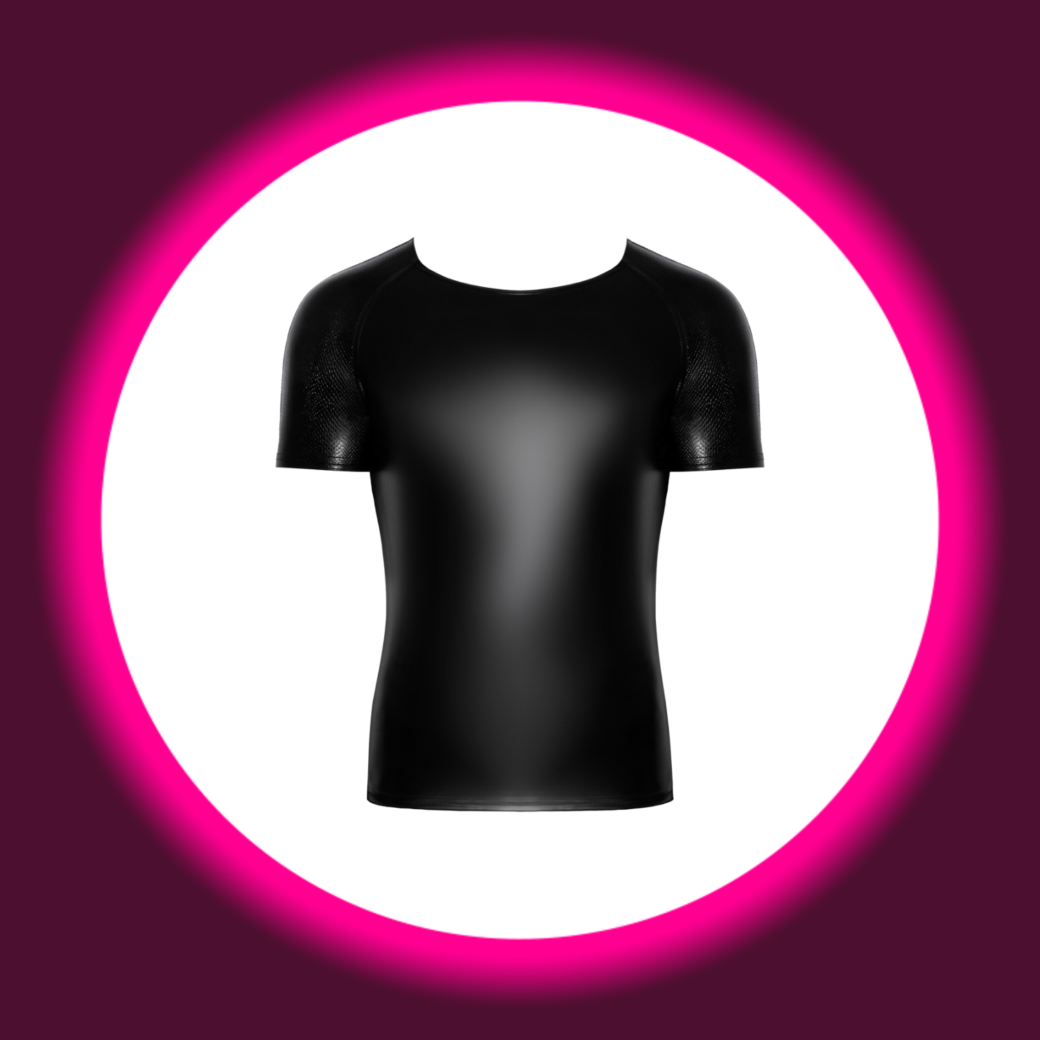 Frontansicht schwarzes glänzendes T-Shirt von Noir Handmade