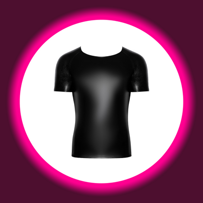 Frontansicht schwarzes glänzendes T-Shirt von Noir Handmade