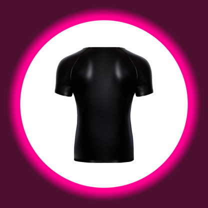 Rückansicht schwarzes glänzendes T-Shirt von Noir Handmade